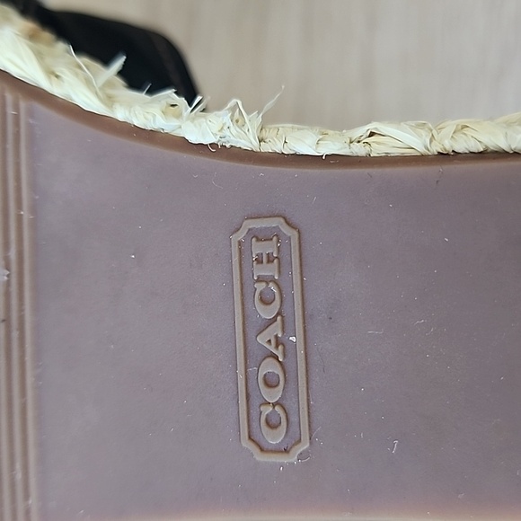Coach Women's Sz 10 B Greer Black Leather Jute Wedge Gold Buckle Sandals - Picture 11 of 13